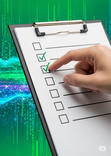 Hand auf Check-Liste